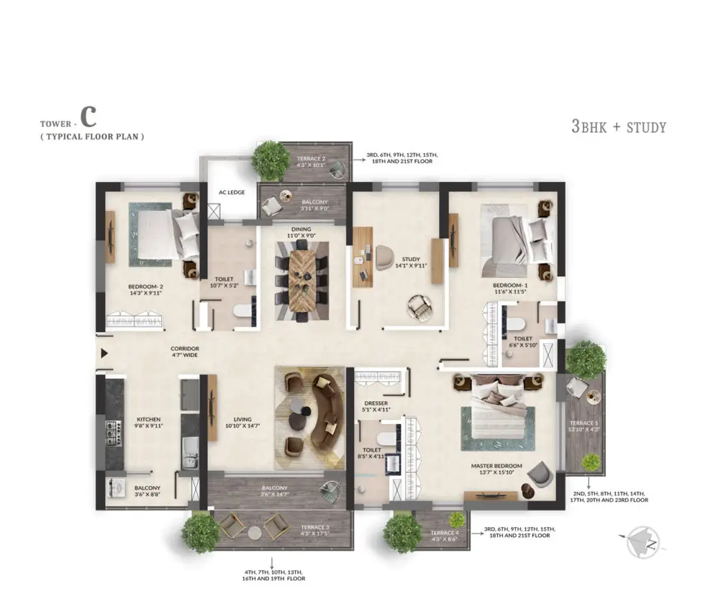 Tower-C-3BHK+study